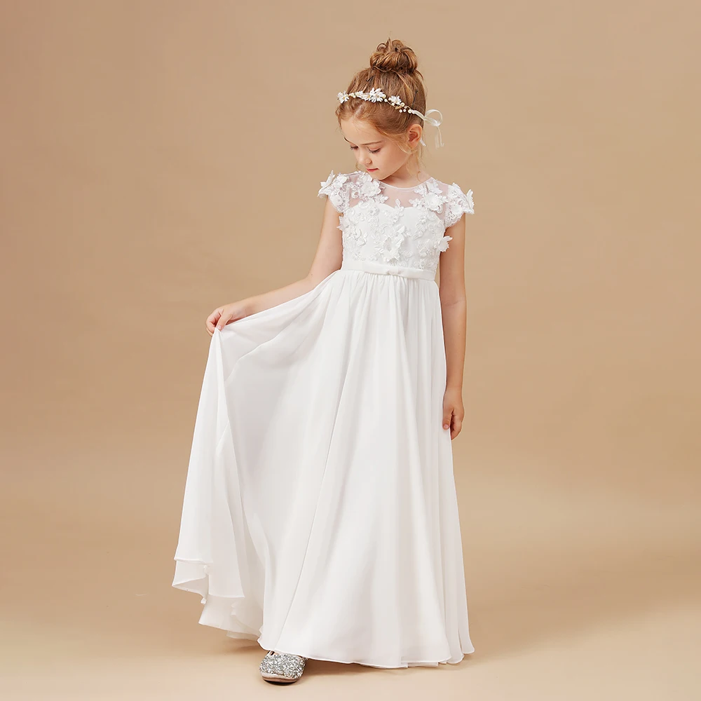 Flower Girl Dresses Applique Sleeveless Kids Birthday Party Pageant Gowns Weddings First Communion Elegant Dresses 2-14T