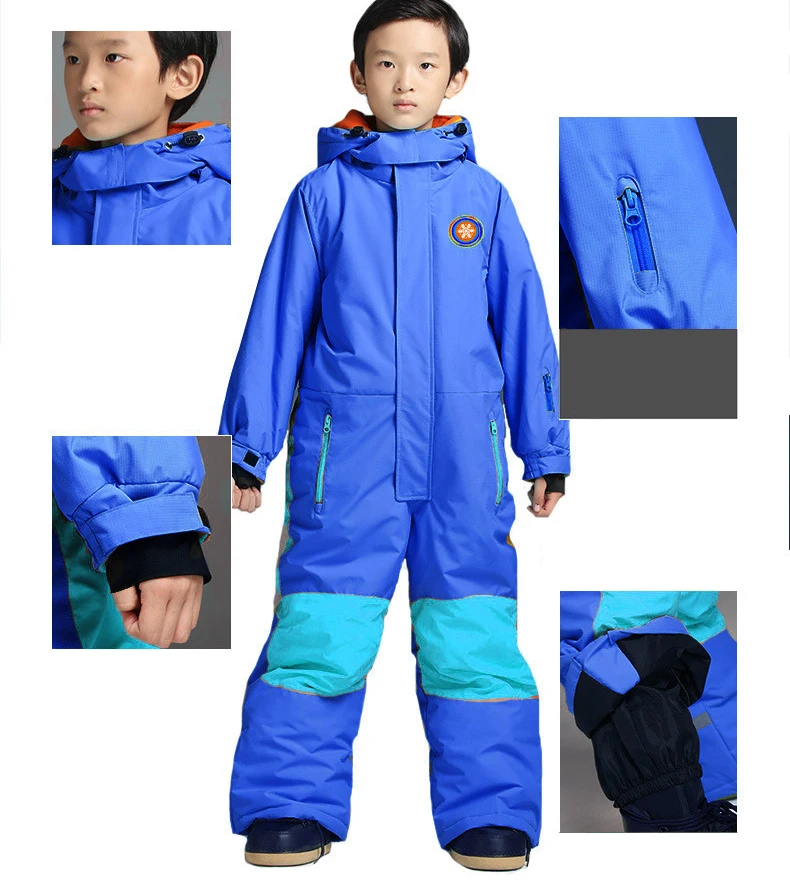 Детский цельный лыжный комплект для мальчиков и девочек, спортивный костюм для сноуборда, ветрозащитный водонепроницаемый теплый комбинезон с капюшоном, Комбинезоны