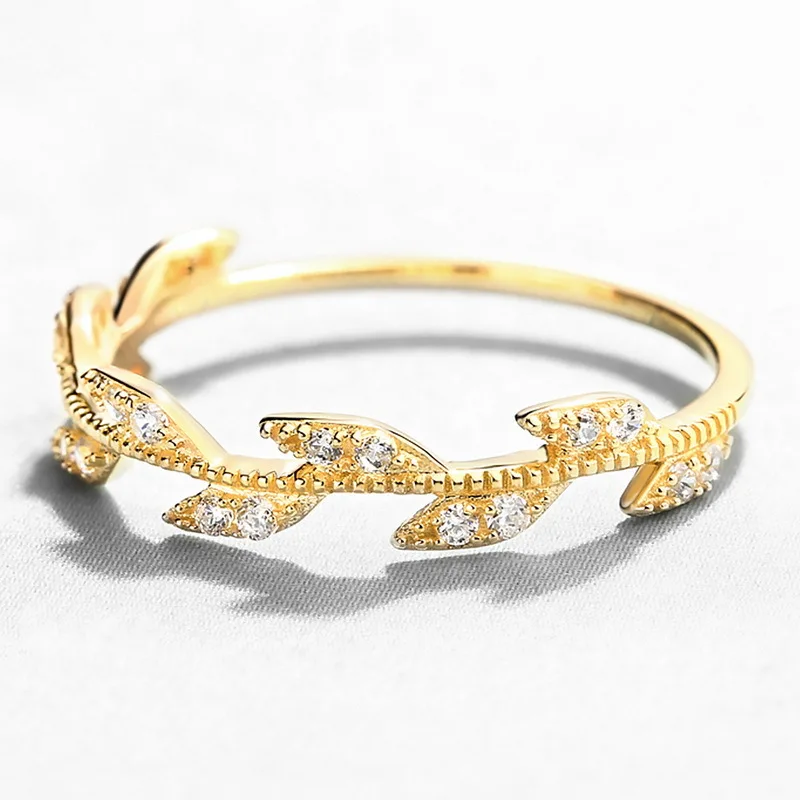 

Baroque 14K Pure Real Yellow Gold Crystal Leaf Rings for Women Fancy Gemstone Bands Fine Anniversary Engagement Jewelry