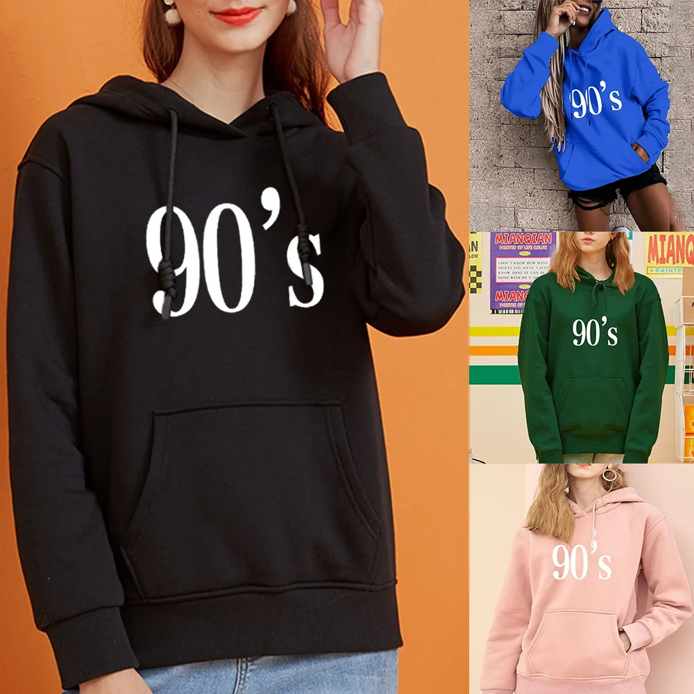 Fashion Hoodie Women's Streetwear Year Print Base Long Sleeve Top Loose Pocket Sweatshirt Girls Casual Pullover Hoodie Tops