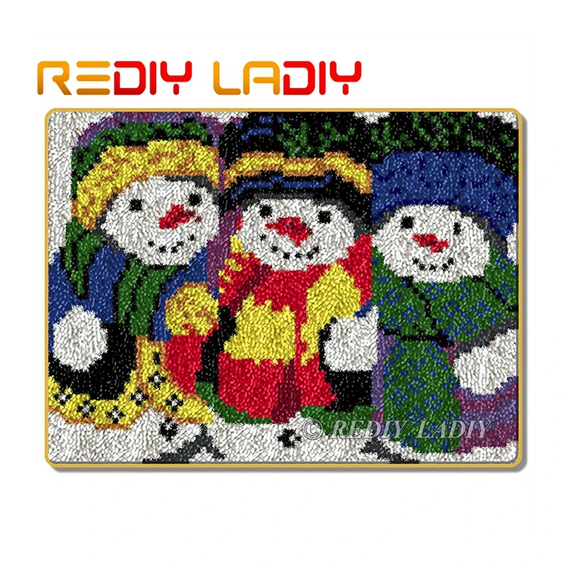 Latch Hook Kit Make Your Own Rug Cartoon Snow Boy Acrylic Yarn Printed Color Canvas Crocheting Cushion Mat DIY Carpet Rug Crafts