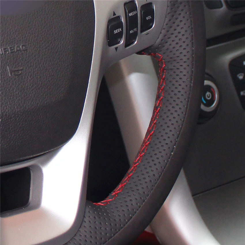 Прошитый вручную черный замшевый чехол для рулевого колеса автомобиля из натуральной кожи для Ford Explorer 2011- aurus 2013- Edge 2011