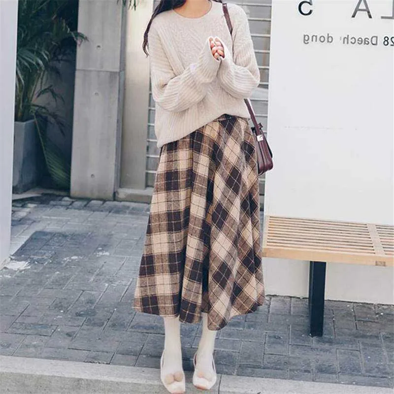 NiceMix Женская клетчатая юбка миди, зимняя элегантная Офисная Женская модная плотная длинная юбка для женщин, faldas mujer