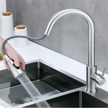 

Kitchen Faucet Dual Pull Down меситель для кухни Kitchen Faucet Black Silver Cold Hot Bathroom Mixer Tap 360 Degrees Rotating