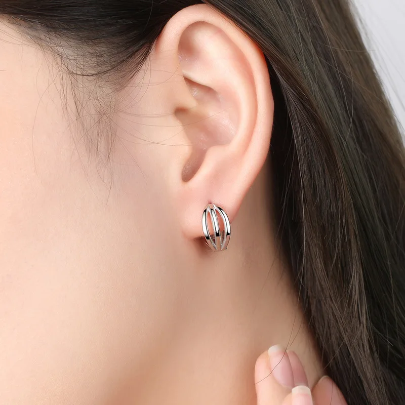 KOFSAC Fashion 925 Sterling Silver Earrings For Women Temperament Glossy Three Sides Ear Buckle Jewelry Lady Birthday Party Gift