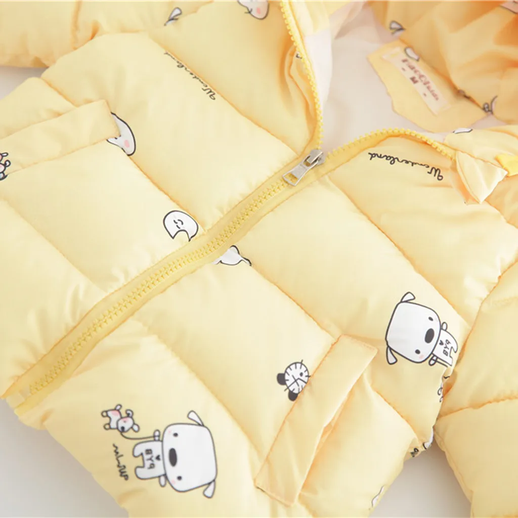 Baby Boys Girls Autumn Winter Cartoon Thick Warm Cotton Coats Kids Fashion Jacket Kids Zip Thick Snow Hooded Outwear Clothes