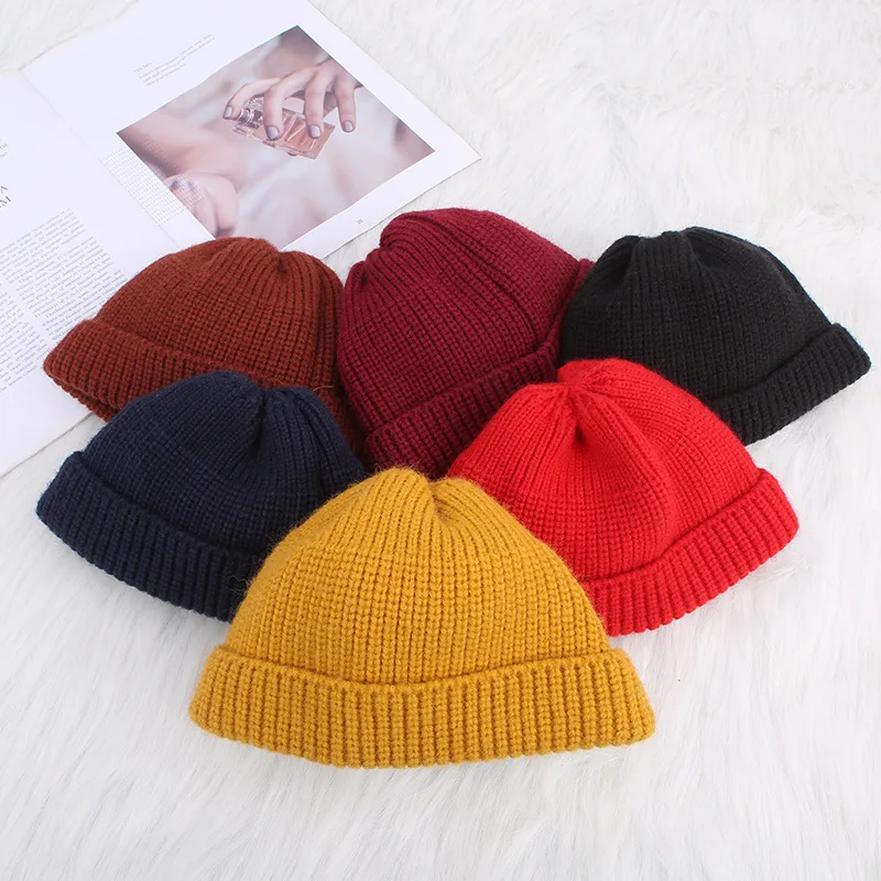 Осенне-зимний корейский короткий свитер, однотонные трендовые уличные шапки с дыней, вязаная шапка для девочек, теплая уличная шапка