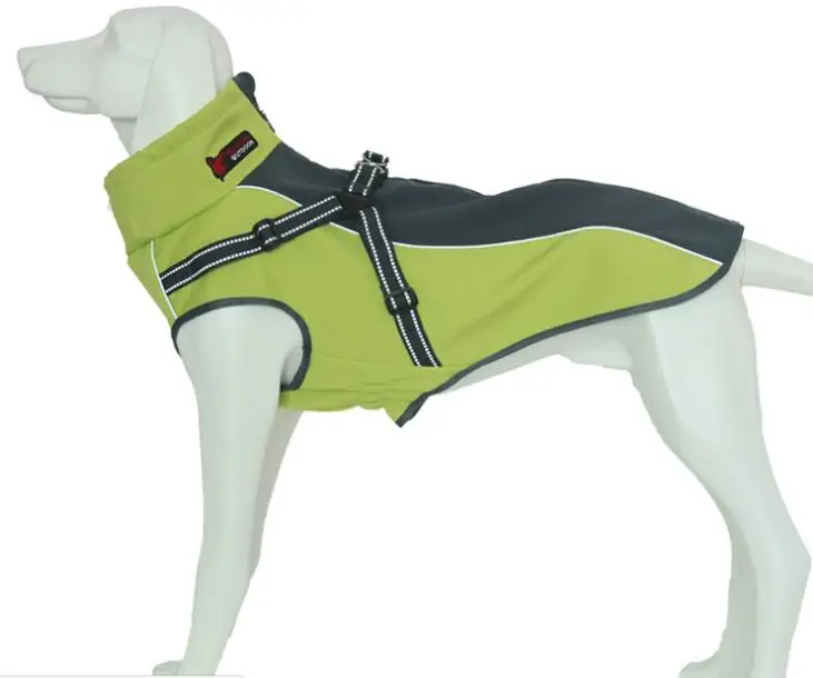 Куртка для собак из полиэстера с флисовой подкладкой, пальто для собак со светоотражающей полоской, водонепроницаемый жилет для собак среднего и большого размера, лабрадор - Цвет: Зеленый