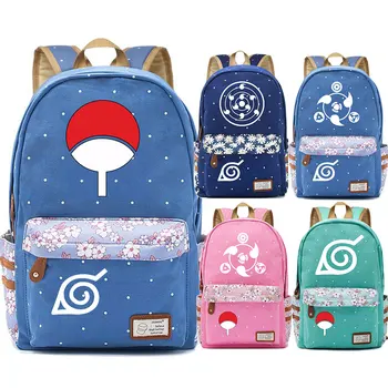 

Uzumaki Naruto Sasuke Uchiha Sharingan Flower Dot Boy Girl School bag Women Bagpack Teenagers Schoolbags Canvas Femme Backpack