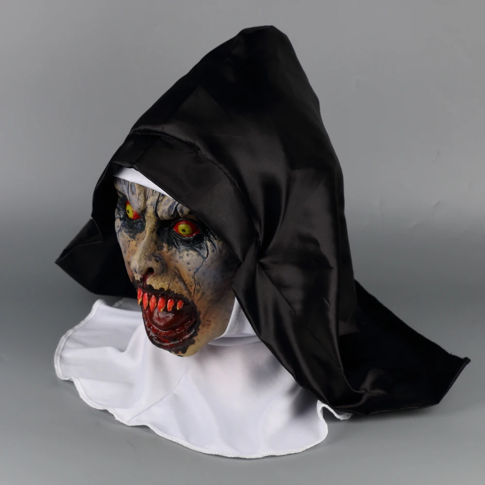 2018 The Nun Horror Mask Cosplay Valak Scary Latex Masks with Headscarf Veil Hood Full Face Helmet Horror Costume Halloween Prop (7)
