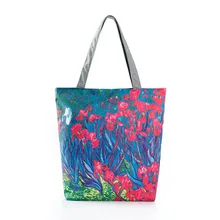 Tote Shopping Bag Digital Painting Flowers Calico Shoulder Portable Handbag Shoulder Bag Canvas Shopping Bag