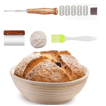 

10 Inch Bread Banneton Proofing Basket Set, for Professional & Home Bakers(Round).