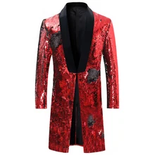 Блестящий Золотой изумительный мужской пиджак двухцветная конверсионная куртка с блестками для певицы крутой Длинный блейзер для ночного клуба и бара