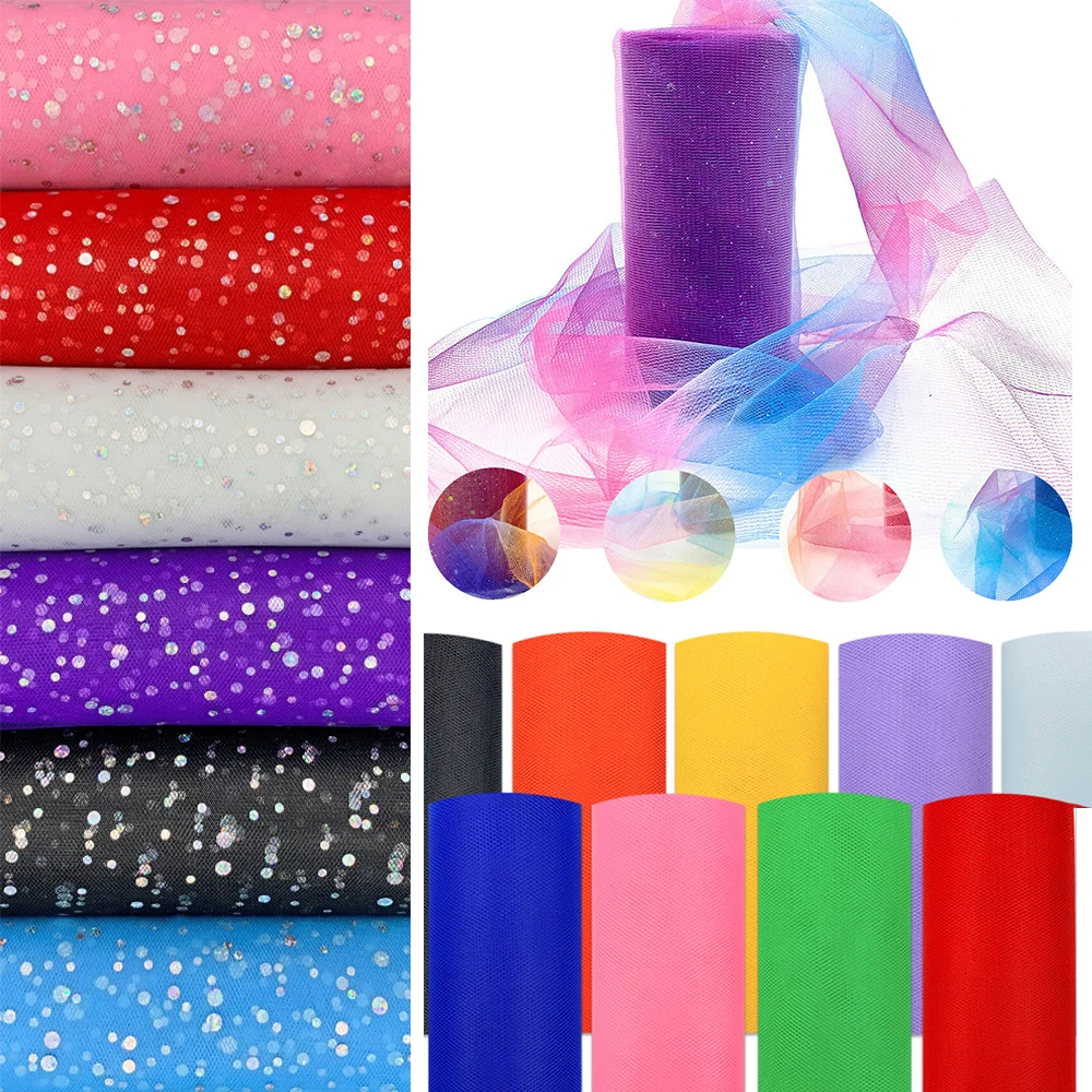 Rainbow Glitter Sequin Tulle Fabric Roll - 6in x 10 Yards for Crafting and Decoration