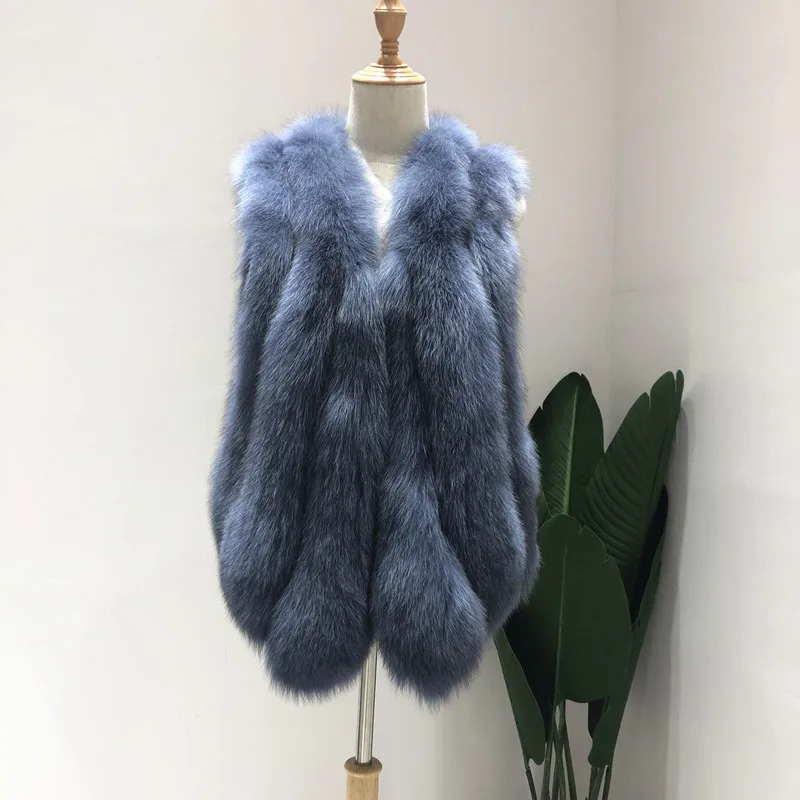 

Hot well Natural Real Fox Fur Vest 2019 Winter Fashion Full Pelt Fox Fur Coat Female Real Fur Fox Sleeveless Vest