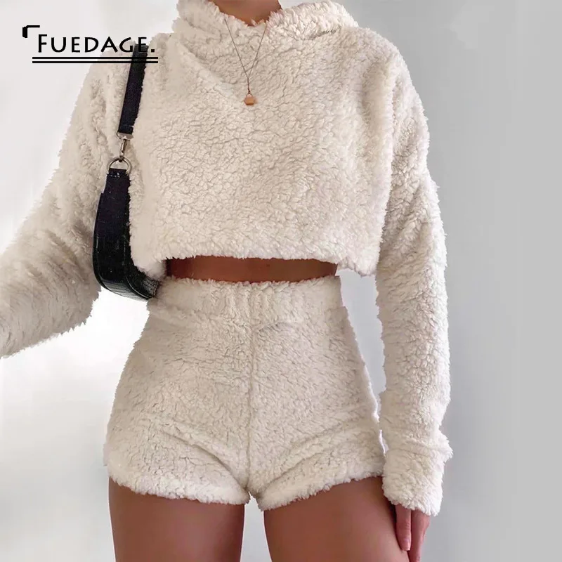 Fuedage однотонный комплект из двух предметов с капюшоном женский короткий топ и