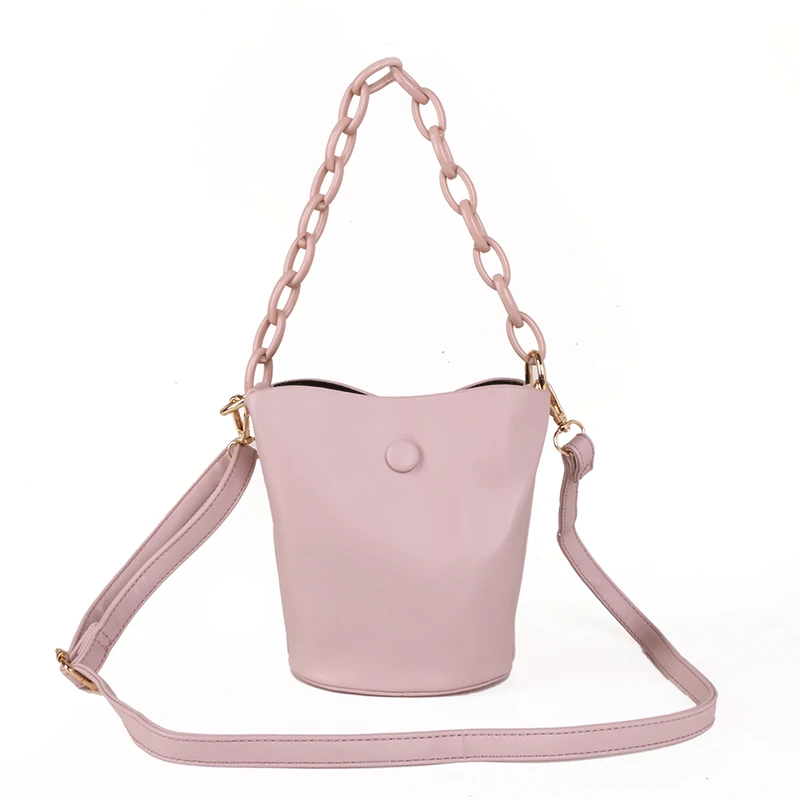 

2020 Korean version of high quality chain lady bag fashion candy color bucket bag high quality ladies fashion texture handbag