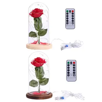 

20LED USB Powered 8 Modes 2 Artificial Rose Flowers String Light Glass Dome Energy Saving Night Lamp Decorative Ornaments