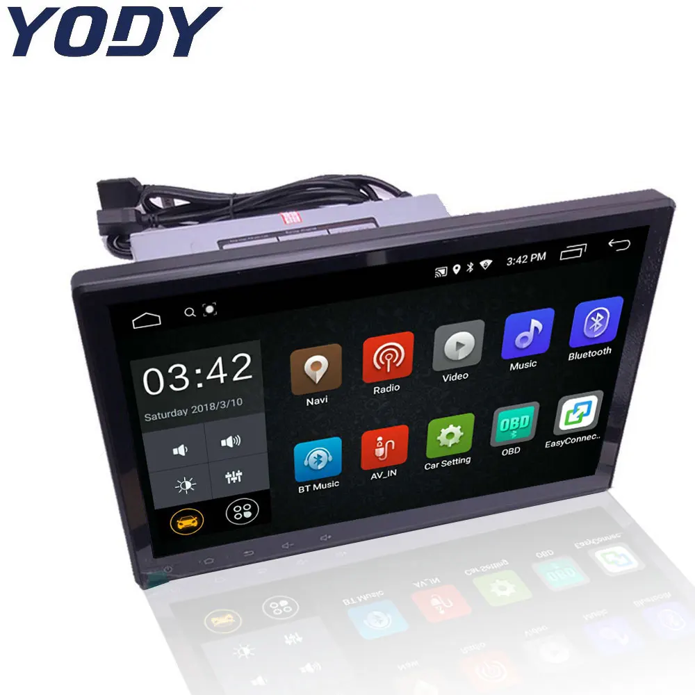 

YODY Single 1 Din 10.1 inch Android 9.0 Car Radio Stereo Touch Screen Car GPS Navigation Support Bluetooth Wifi Mirror Link OBD