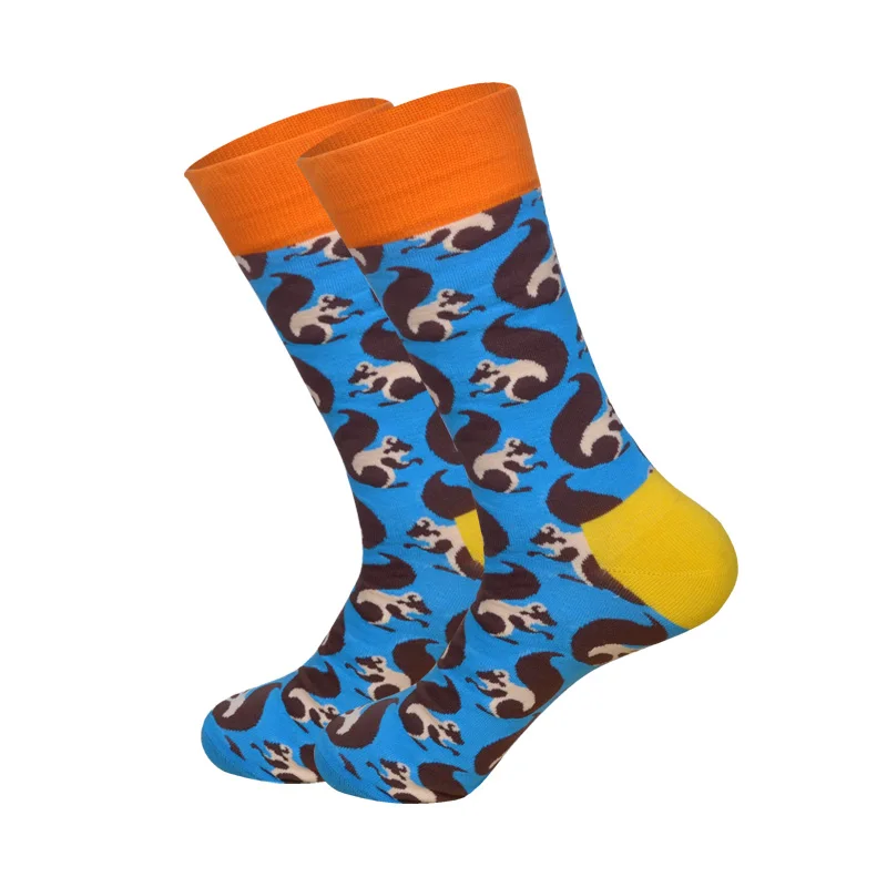 Downstairs Trend Men Socks Pizza Moustache Mushroom Hip Hop Spring Summer Crew Happy Socks 21 Colors Gifts for Men - Цвет: Squirrel