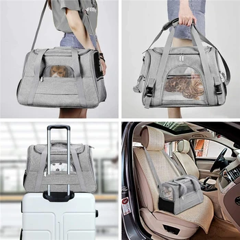 Soft Pet Carriers Portable Breathable Foldable Bag Cat Dog Carrier Bags Outgoing Travel Pets Handbag with Locking Safety Zippers 5
