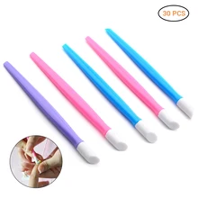 30 шт. высококачественный отодвигатель кутикулы с пластиковой ручкой инструмент для дизайна ногтей с двойным наконечником ПВХ типпер очиститель для ногтей с конической ручкой