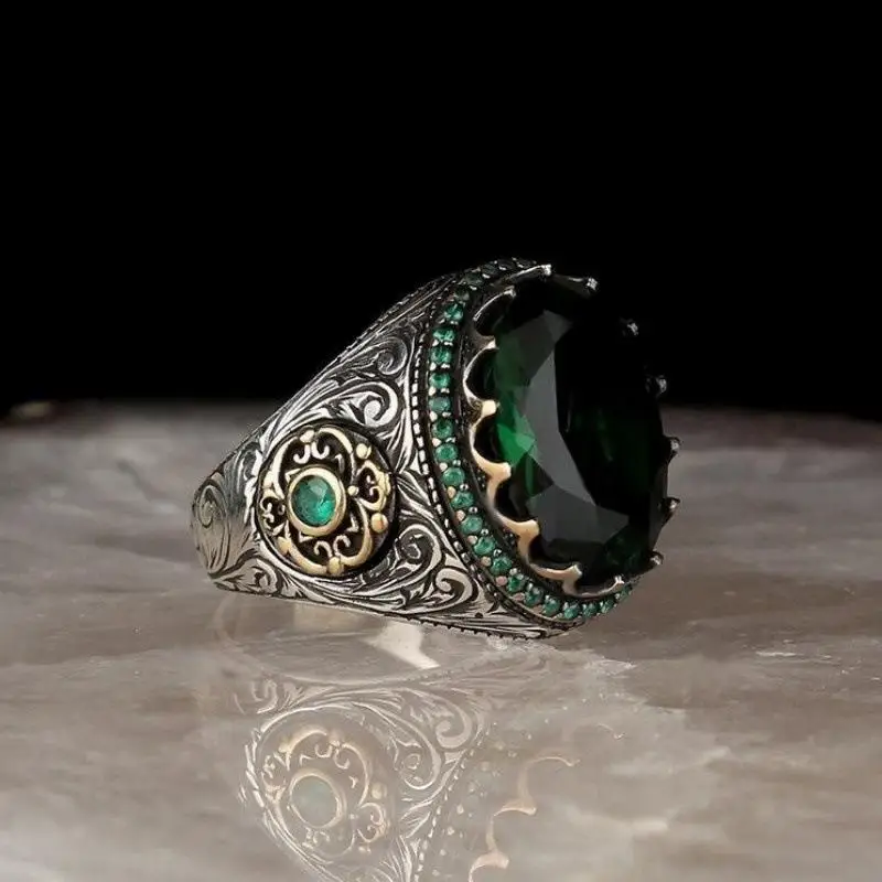 Retro-Ring-Stones-with-Carved-Occult-Pattern-Dark-Green-and-Navy-Blue ...