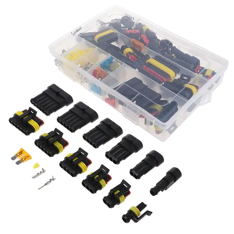 

Super Sealed Waterproof Car Electrical Wire Connector Set 1-6 Pin Way Terminal & Blade Fuses 94PC
