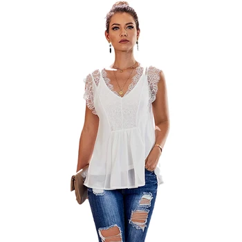 

Lace Vest Women's Summer Casual Short Sleeve Stitching Women Tops Sexy Loose Ladies Tank Tops