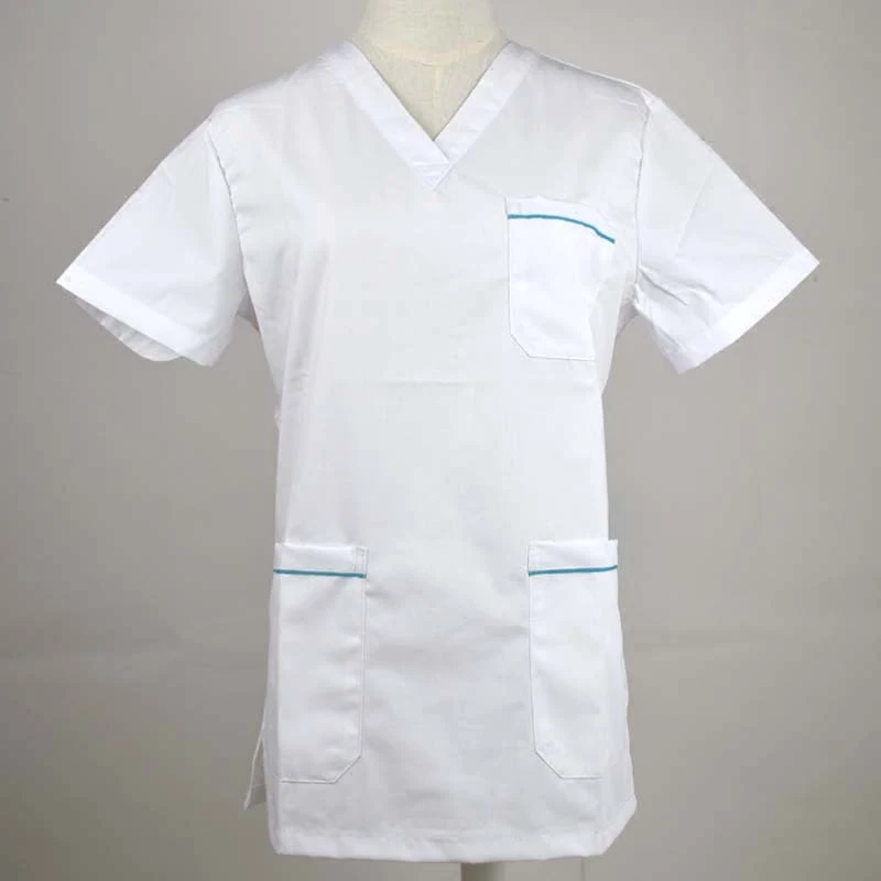 Men's Scrub Set Short Sleeved V-collar Top + Elastic Pants Pure Cotton Surgery Scrubs Color Blocking Design Medical Uniforms