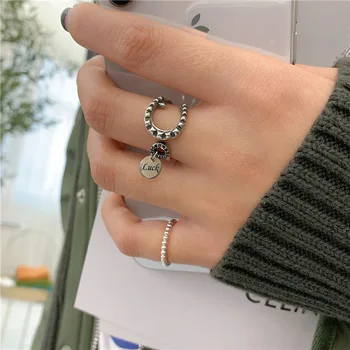 

Fashion Round Disc Luck Thai Silver Ring Double Layer Open Finger Ring For Women Jewelry 925 Sterling Silver S-R680