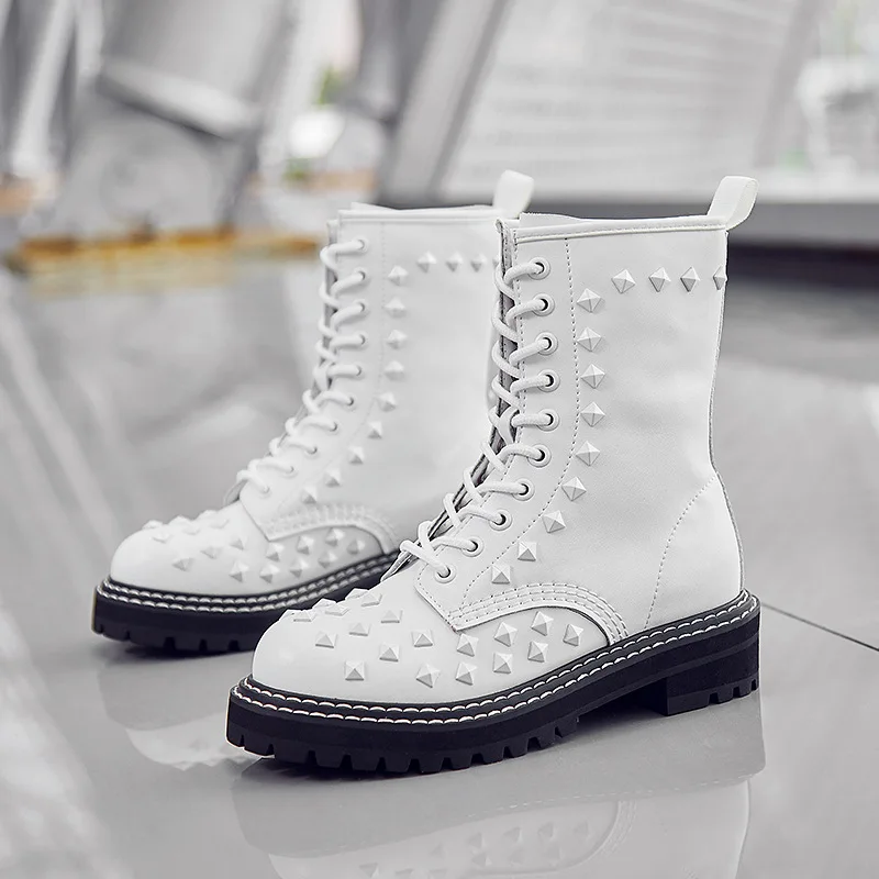 

Genuine Leather Platform Jason Martins Boots Women Lace Up Rivet Snow Boots Motorcycle Winter Shoes Woman Chaussures Femme