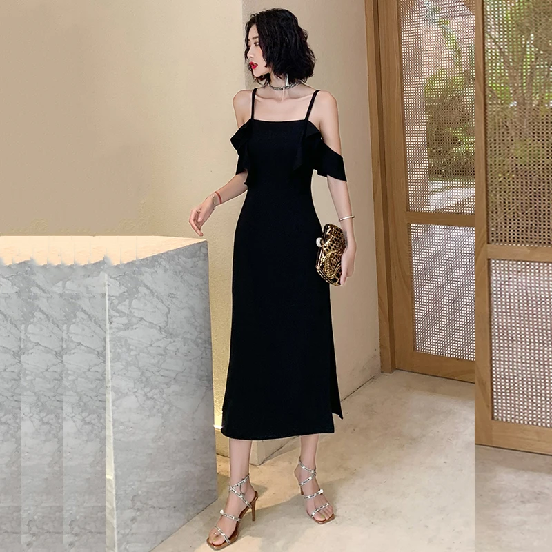 solid black prom dress
