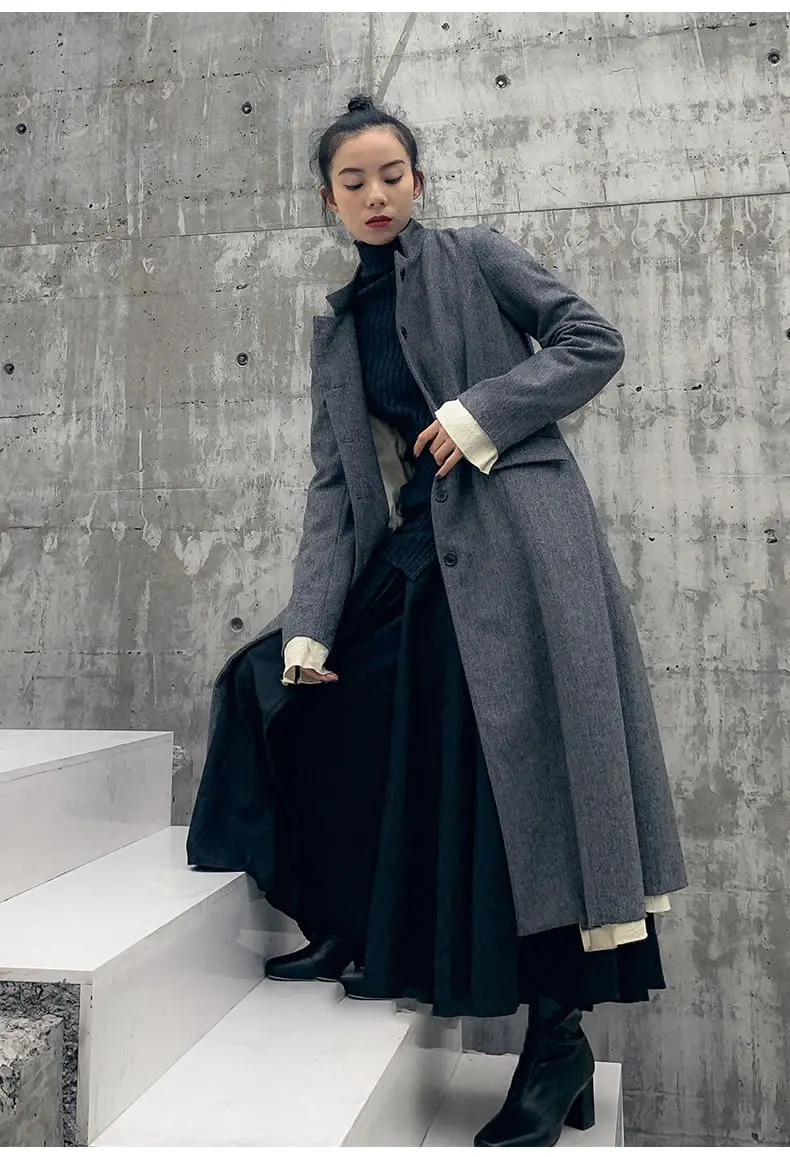 XITAO Harajuku шерстяное пальто Тонкий был тонкий длинный топ китайский с воротником-стойкой однобортный винтажная зимняя одежда для женщин DMY2293