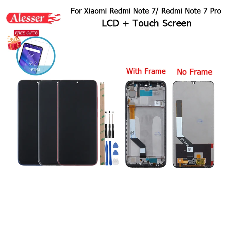 ЖК дисплей и сенсорный экран в сборе Alesser для XiaoMi Redmi Note 7 с рамкой пленкой +