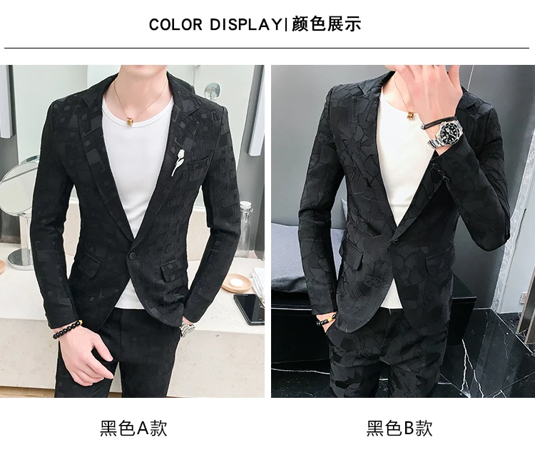 Blazer+pants) Men's Jacquard Slim Business Banquet High-grade Suits Fashion Groom Wedding Luxury Formal Suit Two-piece
