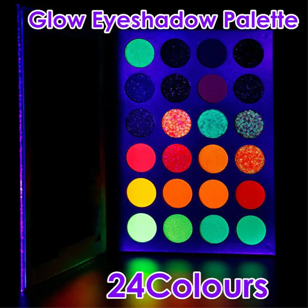 24 Colors Neon Eyeshadow Palette Glow UV Blacklight Makeup Eye Shadow  Pallet Lipstick for Luminous Party Bar Birthday Christmas - AliExpress