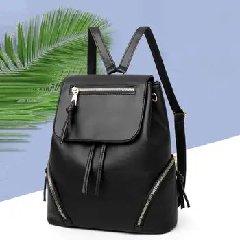 

Women Casual Multi Pocket Zip Drawstring Backpack Soft Faux Leather School Bag