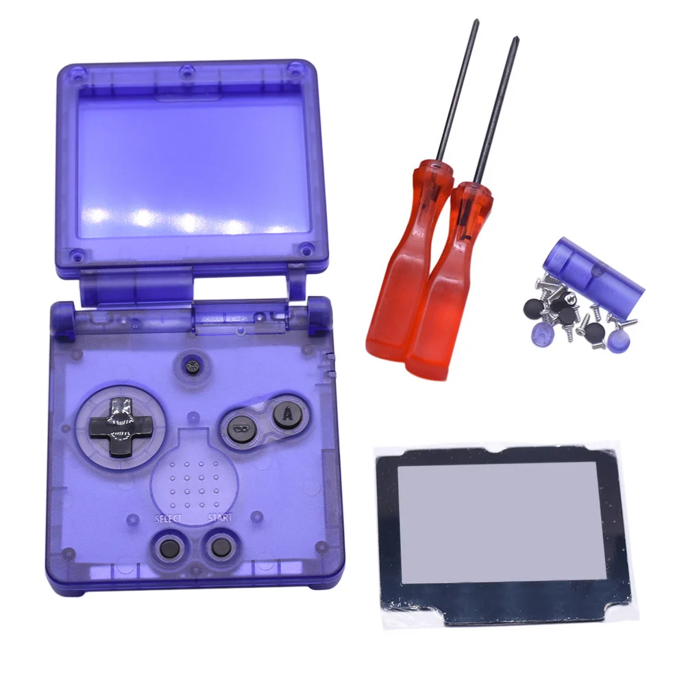 Сменный прозрачный чехол с полным корпусом+ объектив для экрана+ отвертка для консоли nintendo Gameboy Advance SP GBA SP - Цвет: Clear Blue