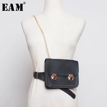 

[EAM] Pu Leather Mini-bag Chain Split Joint Long Belt Personality Women New Fashion Tide All-match Spring Autumn 2020 1B945