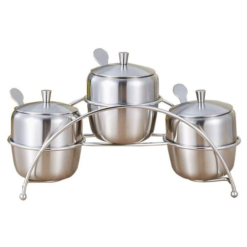

Fashion-304 Stainless Steel Seasoning Containers Spice Jar Spice Rack Salt Pepper Sugar Storage Organizers with Serving Spoons