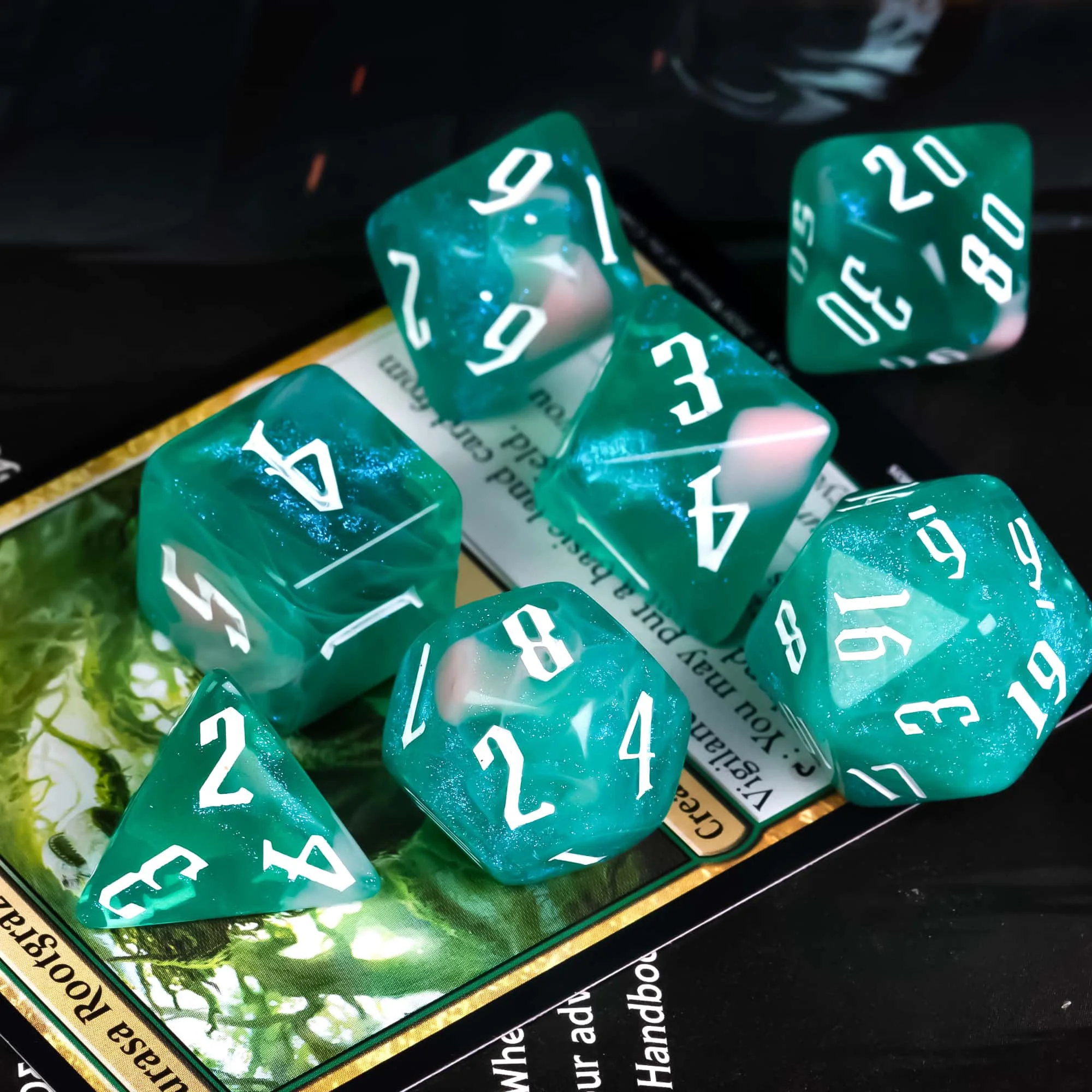 Poludie 7Pcs/Set DND Glitter Dice Set D4-D20 Multicolor Polyhedral D&D Dice for Dungeons and Dragon Role Playing Board Games