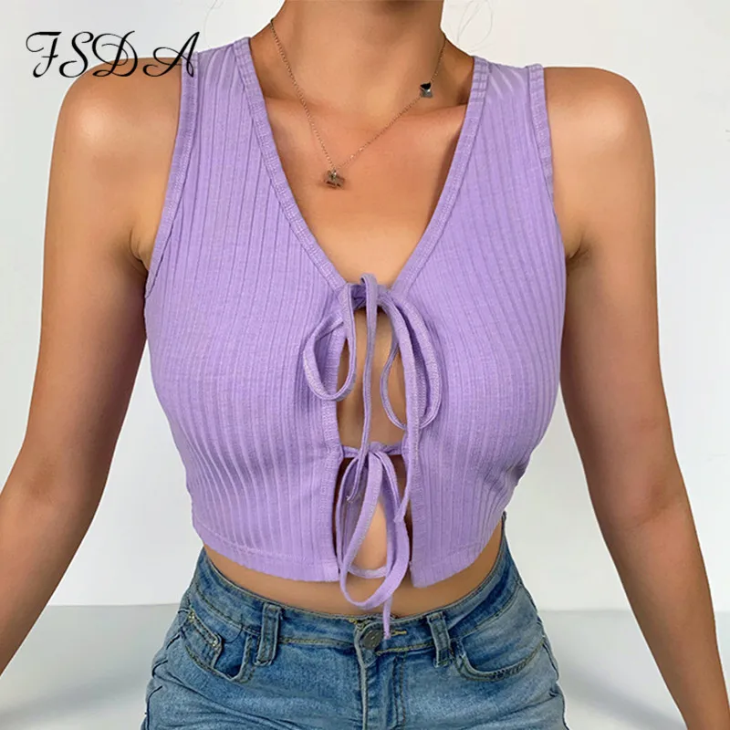 Женский укороченный топ на завязках FSDA повседневный без рукавов с открытыми