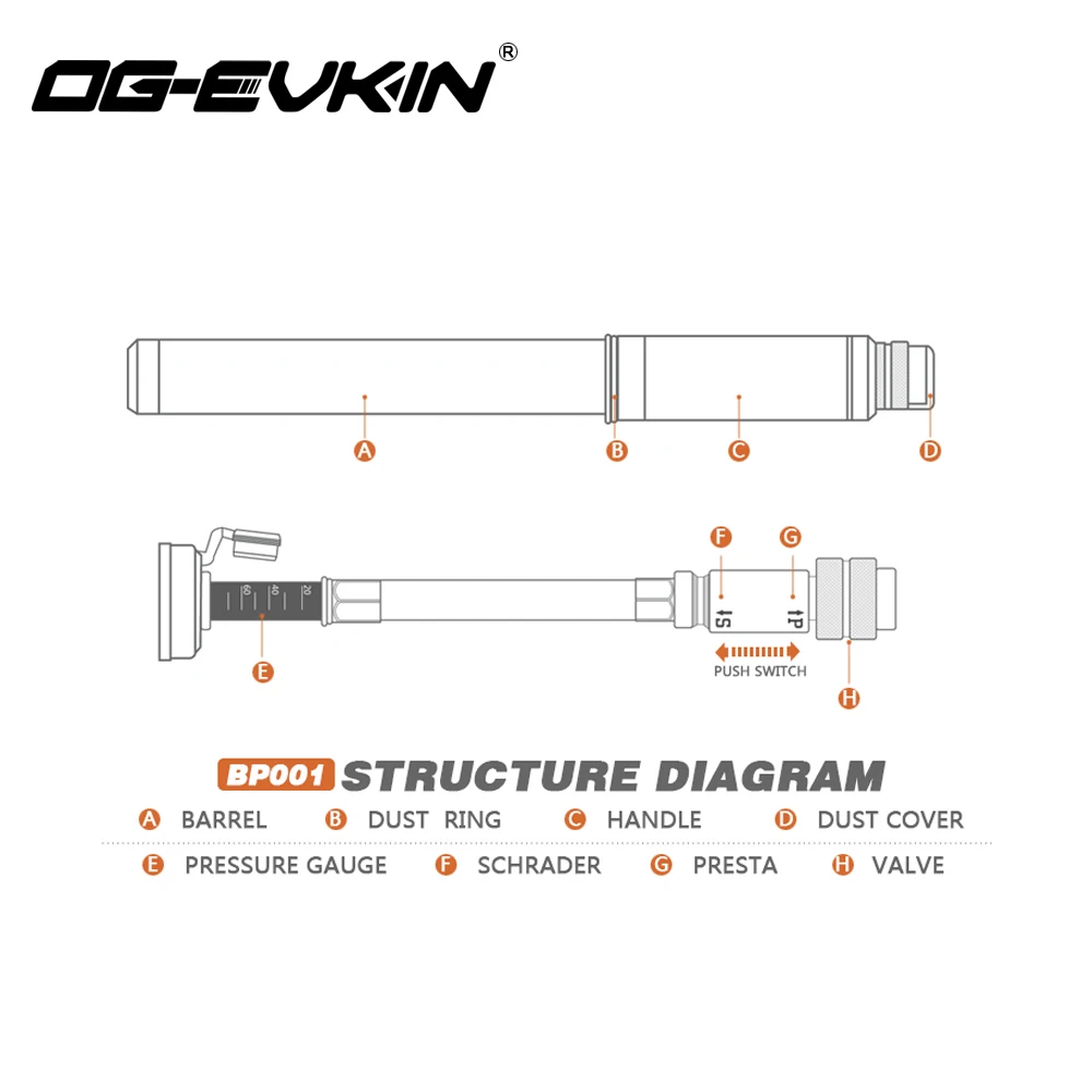 OG EVKIN BP001/BP002 велосипедный мини насос Портативный высокое игрушка высокого