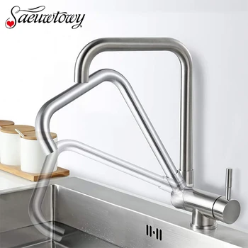 

Brushed Nickel Kitchen Faucet Single Handle Kitchen Faucet 360 Degree Free Rotating Hot And Cold Water Faucet