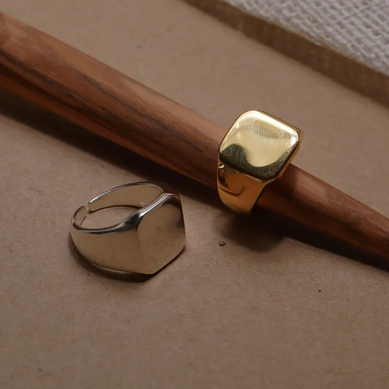 

Kpop Fashion Silver Color Open Ring Matte Wide Geometric Square Metal Rings For Women Party Jewelry Men Gold Ring Gift Wholesale