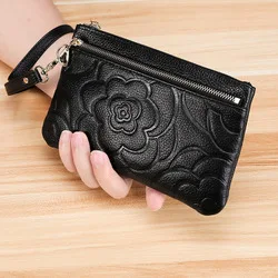 Amazon Hot Selling First Layer Genuine Leather Clutch Bag Women's Multi-functional Purse Creative Zipper Key Storgage Bag Wholes