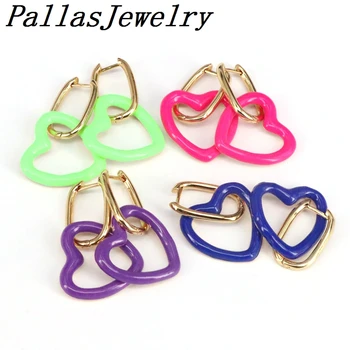 

4Pairs Fashion Hanging Heart Oval Shaped Earrings Gold Color Enamel Earrring for Women Party Jewelry Drop Dangle Earrings Gifts