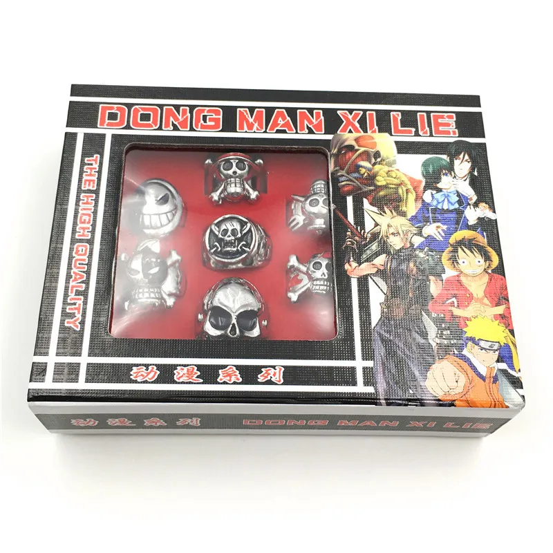 

A Set/10PCS One Piece Ring Anime Luffy Zoro Trafalgar Law Cosplay Rings High quality Accessories For Fans Gifts Box Packages