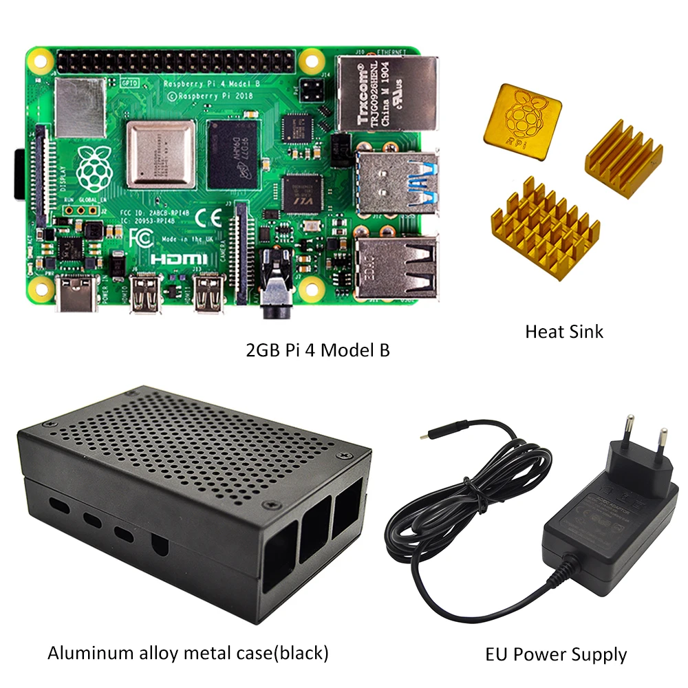 

Raspberry Pi 4 model B 2GB Kit - 2GB RAM With Pi 4 B aluminum alloy case (Black or Sliver) and the heat sink Cooling Kit